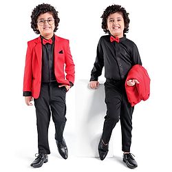Babyhug Full Sleeves Stretch Fit Party Suit Bow - Red & Black