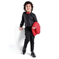 Babyhug Full Sleeves Stretch Fit Party Suit Bow - Red & Black