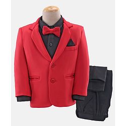 Babyhug Full Sleeves Stretch Fit Party Suit Bow - Red & Black