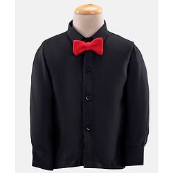 Babyhug Full Sleeves Stretch Fit Party Suit Bow - Red & Black