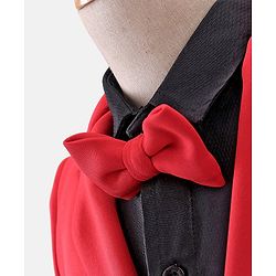 Babyhug Full Sleeves Stretch Fit Party Suit Bow - Red & Black