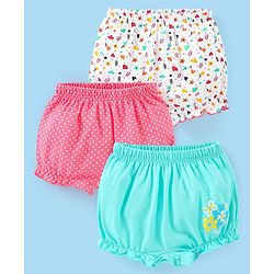 Babyhug 100% Cotton Floral Print Bloomers Pack of 3 - Pink Blue & White