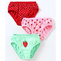 Babyhug 100% Cotton Panties Strawberry Print Pack of 3- Green & Pink