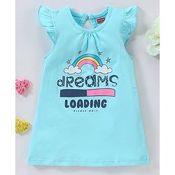 Babyhug Short Cap Sleeves Nighty Text Print - Blue