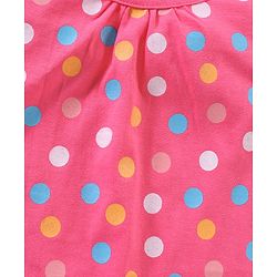 Babyhug Cotton Knit Frill Sleeves Knee Length Nighty Polka Dots Print - Pink