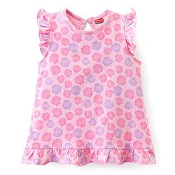Babyhug Cotton Knit Sleeveless Nighty With Shells Print - Pink