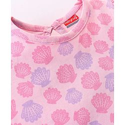 Babyhug Cotton Knit Sleeveless Nighty With Shells Print - Pink