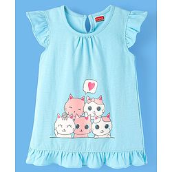 Babyhug Flutter Sleeves Nighty Kitten Print Pack of 2 - Blue