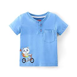 Babyhug 100% Cotton Knit Half Sleeves T-Shirt & Shorts With Text & Panda Print - Blue & Green