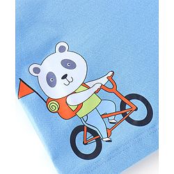 Babyhug 100% Cotton Knit Half Sleeves T-Shirt & Shorts With Text & Panda Print - Blue & Green