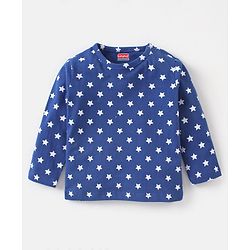 Babyhug Cotton Knit Full Sleeves Night Suit Star Printed - Navy Blue