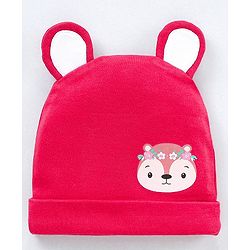 Babyhug 100% Cotton Cap With Ear Applique Fox Print- Red