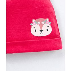 Babyhug 100% Cotton Cap With Ear Applique Fox Print- Red