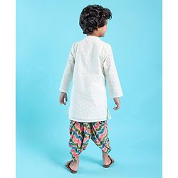 Babyhug 100% Cotton Woven Full Sleeves Schiffli Embroidered Kurta and Chevron Printed Dhoti Set - White