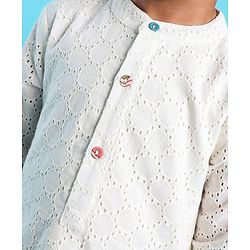 Babyhug 100% Cotton Woven Full Sleeves Schiffli Embroidered Kurta and Chevron Printed Dhoti Set - White