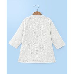 Babyhug 100% Cotton Woven Full Sleeves Schiffli Embroidered Kurta and Chevron Printed Dhoti Set - White
