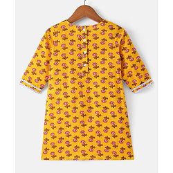 Babyhug 100% Cambric Full Sleeve All Over Printed Kurti Palazoa With Solid Chiffon Dupatta Set- Yellow