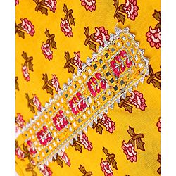 Babyhug 100% Cambric Full Sleeve All Over Printed Kurti Palazoa With Solid Chiffon Dupatta Set- Yellow