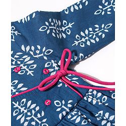 Babyhug 100% Cotton Woven Three Fourth Sleeves Ethnic Dress with Floral Print & Mirror Work - Indigo