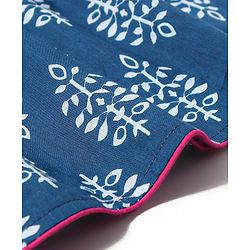 Babyhug 100% Cotton Woven Three Fourth Sleeves Ethnic Dress with Floral Print & Mirror Work - Indigo