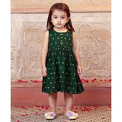 Babyhug 100% Cotton Sleeveless Ethnic Dress Foil Print- Green
