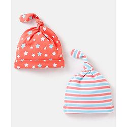 Babyhug 100% Cotton Cap Star & Stripes Print Red & Blue Pack Of 2 - Diameter 10 cm
