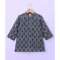 Babyhug 100% Cotton Woven Full Sleeves Kurta with Payjama Set Leaf Print - Grey