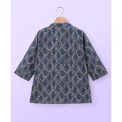 Babyhug 100% Cotton Woven Full Sleeves Kurta with Payjama Set Leaf Print - Grey