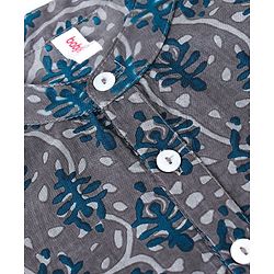 Babyhug 100% Cotton Woven Full Sleeves Kurta with Payjama Set Leaf Print - Grey