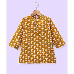 Babyhug 100% Cotton Woven Full Sleeves Kurta with Pyjama Set Floral Print - Mustard