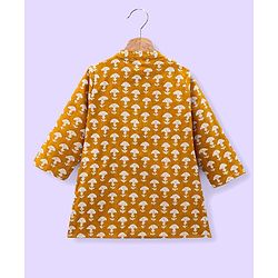 Babyhug 100% Cotton Woven Full Sleeves Kurta with Pyjama Set Floral Print - Mustard