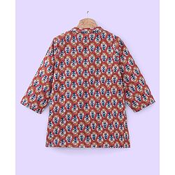 Babyhug 100% Cotton  Full Sleeves Dobby Printed Kurta With Payjama Set - Rust