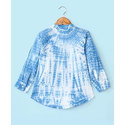 Babyhug Cotton Full Sleeves Kurta Tie And Dye Print - White & Blue