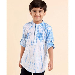 Babyhug Cotton Full Sleeves Kurta Tie And Dye Print - White & Blue