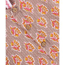 Babyhug 100% Cotton Full Sleeves Dobby Printed Kurta with Printed Dhoti Set - Beige