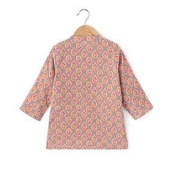 Babyhug 100% Cotton Full Sleeves Dobby Printed Kurta with Printed Dhoti Set - Beige