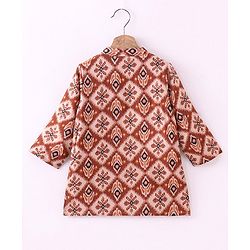 Babyhug 100% Cotton Woven Full Sleeves Kurta With Dhoti Diamond & Floral Print - Maroon