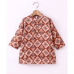 Babyhug 100% Cotton Woven Full Sleeves Kurta With Dhoti Diamond & Floral Print - Maroon