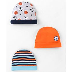 Babyhug 100% Cotton Caps Football Printed Pack of 3 Multicolor - Diameter 10 cm