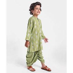 Babyhug 100% Cotton Full Sleeves Kurta With Dhoti Set Floral Print - Green