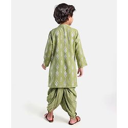 Babyhug 100% Cotton Full Sleeves Kurta With Dhoti Set Floral Print - Green