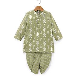 Babyhug 100% Cotton Full Sleeves Kurta With Dhoti Set Floral Print - Green