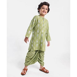 Babyhug 100% Cotton Full Sleeves Kurta With Dhoti Set Floral Print - Green