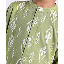 Babyhug 100% Cotton Full Sleeves Kurta With Dhoti Set Floral Print - Green