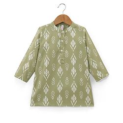 Babyhug 100% Cotton Full Sleeves Kurta With Dhoti Set Floral Print - Green