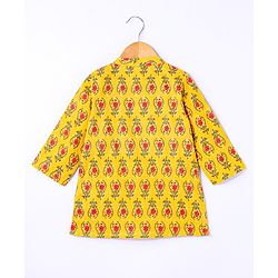 Babyhug 100% Cotton Woven Full Sleeves Floral Print Embroidered Kurta & Dhoti Set - Yellow