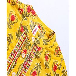 Babyhug 100% Cotton Woven Full Sleeves Floral Print Embroidered Kurta & Dhoti Set - Yellow