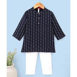 Babyhug Full Sleeves Kurta & Pajama Set Printed - Navy Blue