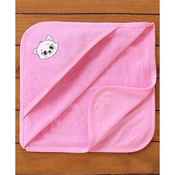 Babyhug Knit Terry Embroidered Hooded Towel Kitten Face Print - Pine