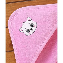 Babyhug Knit Terry Embroidered Hooded Towel Kitten Face Print - Pine